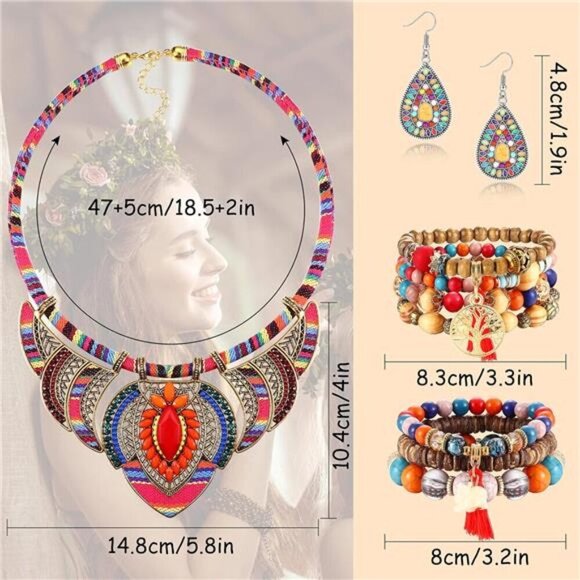4 Pcs Bohemian Jewelry Set for Women Style Costume Necklace Colorful beads - Picture 3 of 5